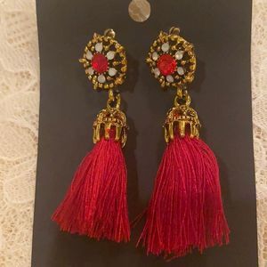 Red, white, and gold tassel earrings